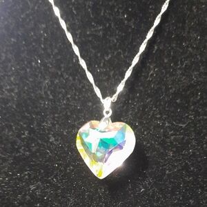 Heart-Shaped Crystal Pendant Necklace~16"